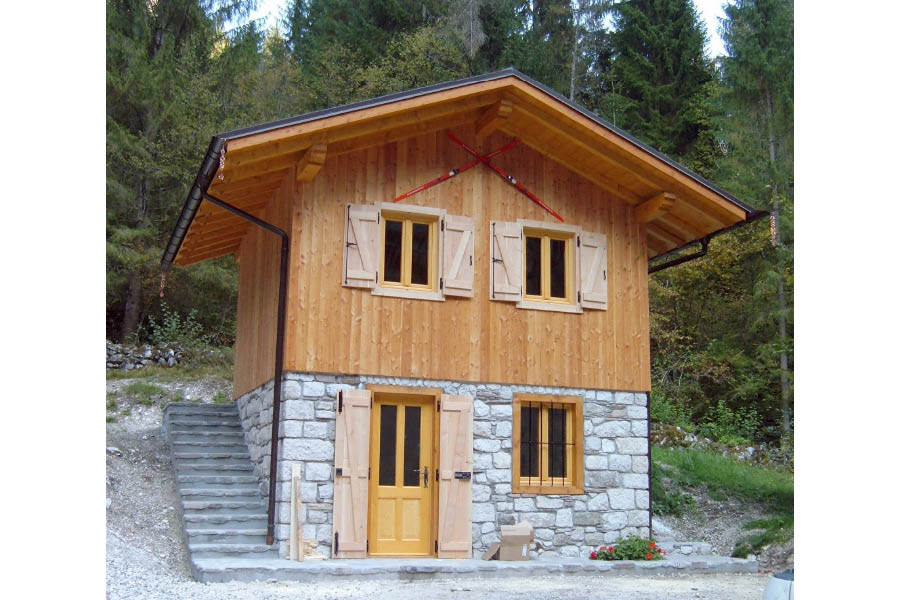 Wooden panelling on a chalet